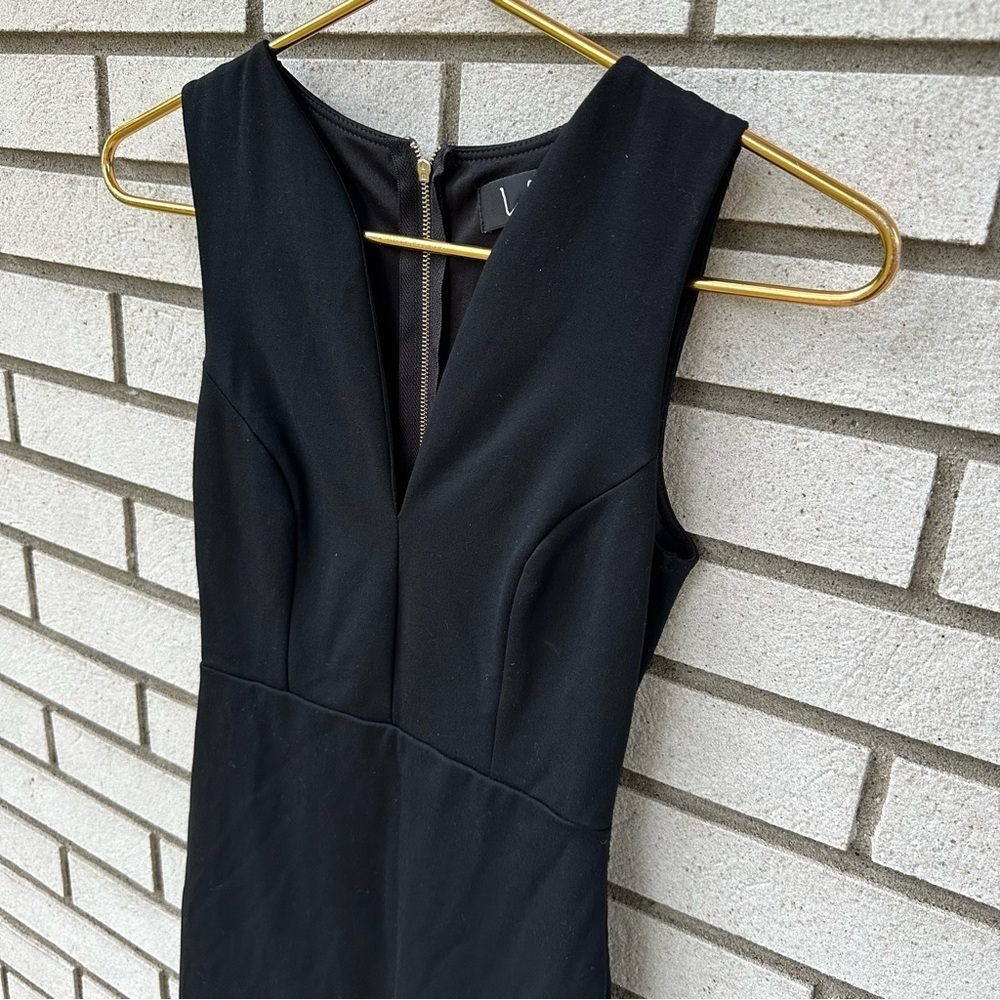 Lulus Black Bodycon Dress V Neck Sleeveless Gold Zip Pencil Cocktail XS - Picture 4 of 16